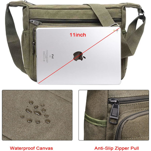 Vattentät budväska axelremsväska 13 tum, multifickor canvas crossbody-väska för män, avslappnad lätt axelväska för utomhusfiske camping Kaffe Coffee