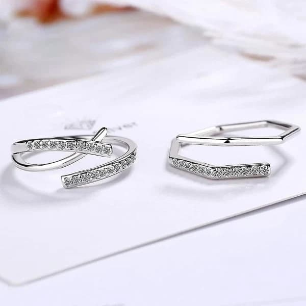 Justerbar Ring för Kvinnor - 925 Sterling Silver Tumring - Silverringar Flickor - Fingerring Set - Bröllop Löftesringar Mamma Mors Dag Present, W