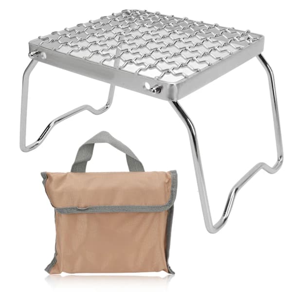 Bærbart sammenleggbart bålgrillstativ, justerbart ministativ i rustfritt stål for camping, piknik, BBQ, sølv 16 x 16 cm