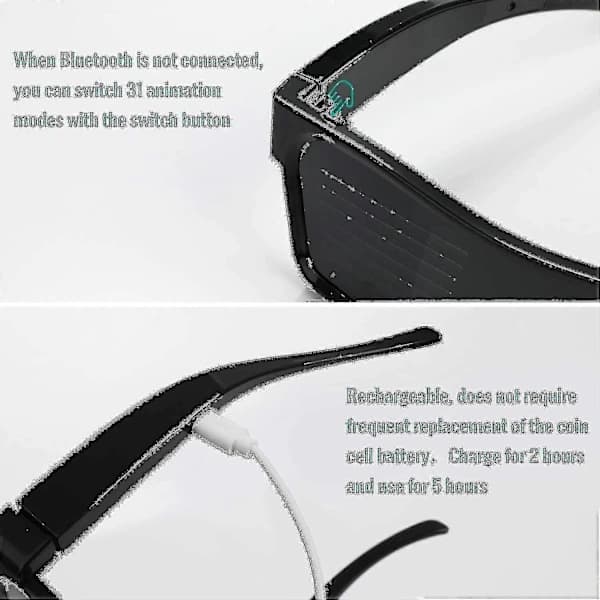 [CA] LED-briller Bluetooth App-tilsluttede LED-display Smartbriller DIY Funky Briller