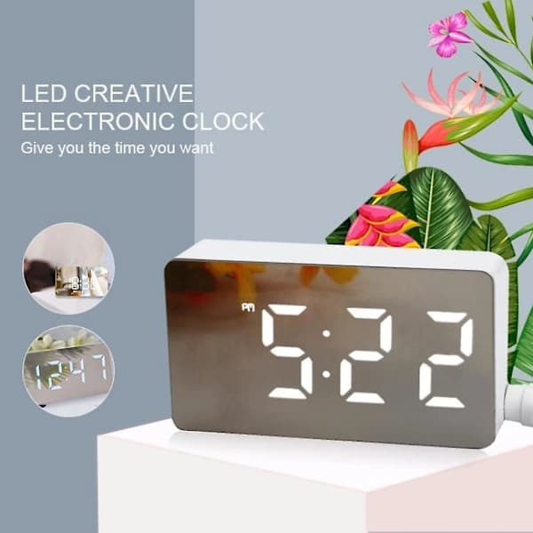 LED-spegel Digital Bordsklocka Visar Datum Temperatur För Hemmet