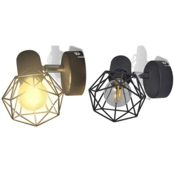DPZO Væglampe 2 stk. industriel stil sort med LED-pære.ca