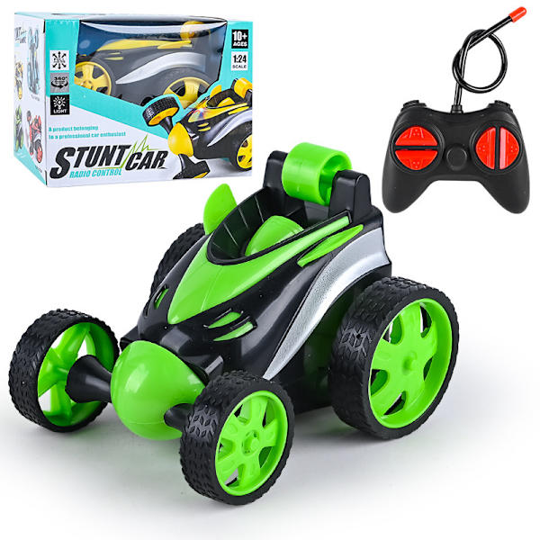 Lasten RC-auto, temppukilpa-auto, kaksipuolinen pyörivä kippiauto GREEN