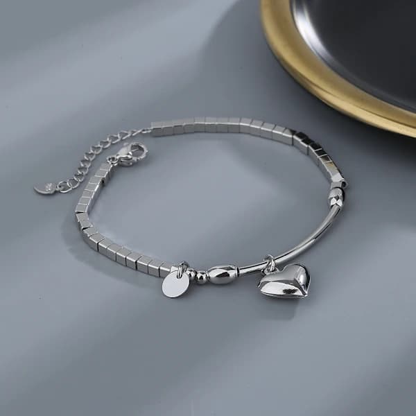 Vackert hjärta berlockarmband silver kvinnor flickor smycken present