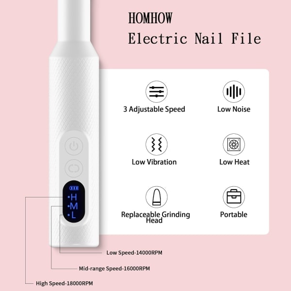 Elektrisk Neglefil Trådløs Akryl Neglesæt med Keramiske Neglebits, Slibebånd, Bærbar Genopladelig E-fil Sæt til Akryl Gel Negle, Manikyr