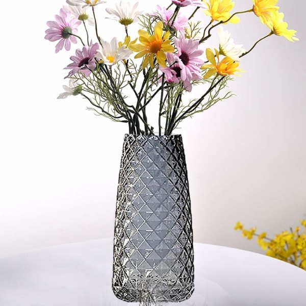 Dekorativ vase, moderne halvtransparent grå, vase for kontor, hjem, flat, ananasstruktur