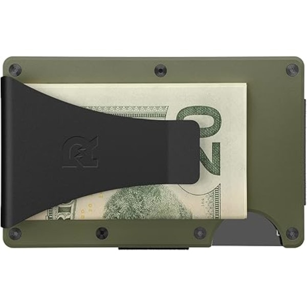 Minimalistisk Aluminiumplånbok för Män - RFID-skydd, Elastisk, Slimmad, Kreditkortsfack för Sedlar, (ArmyGreen) 86 x 54 x 6 mm