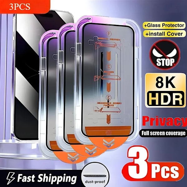 3 stk Herdet Glasskjermbeskyttelse for iPhone Støvtett for iPhone 16 Wallet case