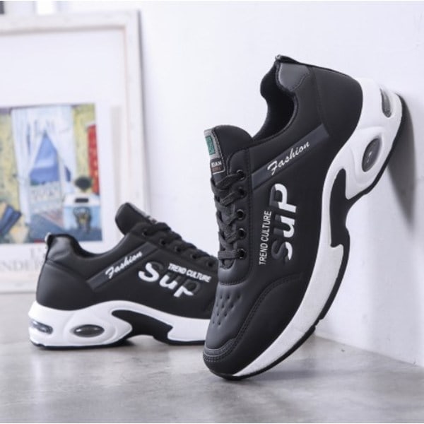 Lädersneakers för män, halkfria, slitstarka, casual, trendiga, löpning, hela matchen, blå, 41