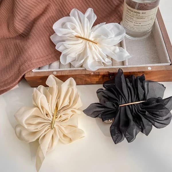 Chiffon Blomst Hårklemme Hestehaleklemme BEIGE Beige