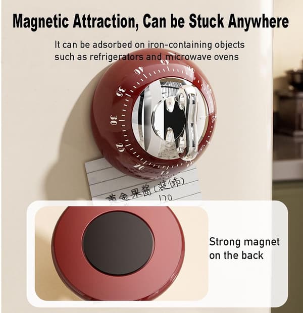 Kjøkkentimer, Magnetisk Mekanisk Nedtellingstimer, 60-Minutters Batterifri Alarm for Matlaging, Baking, Kontor og Studier, Matcha Grønn