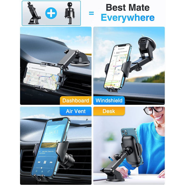 Biltelefonholder, [Supersterk sugekopp] Telefonholder for dashbord, Universal Handsfree Dash Vindrutefeste Luftventil Bil Lastebil Stativ