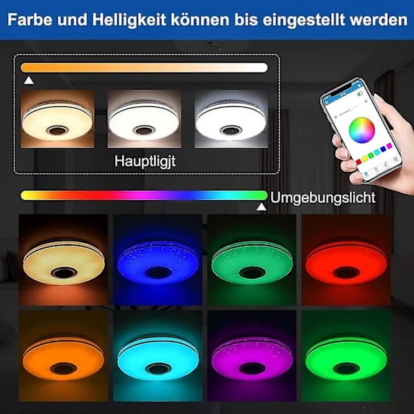 Bluetooth RGB LED Loftlampe med Højttaler til Stue & Soveværelse