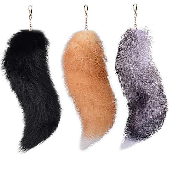 3 st rävsvansnyckelringar, mjuka fluffiga svansar av naturmaterial med spänne för väskor ryggsäckar cosplay, 40 cm E