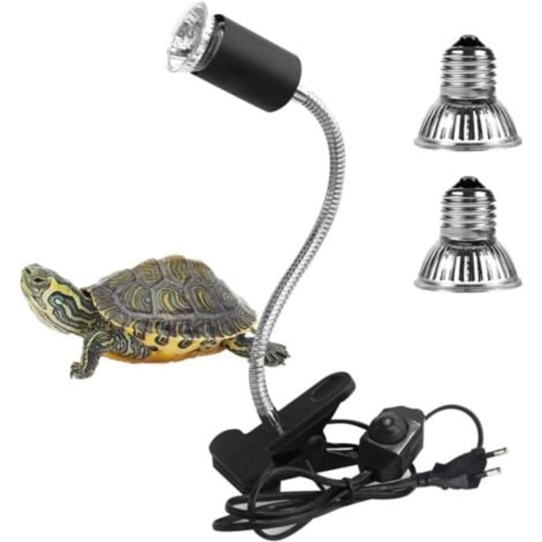 2 pærer UVA UVB 25W og 50W, Reptillampe Skildpaddelampe Varme med Lang Base 360° Rotation til Reptiler og Padder.ca