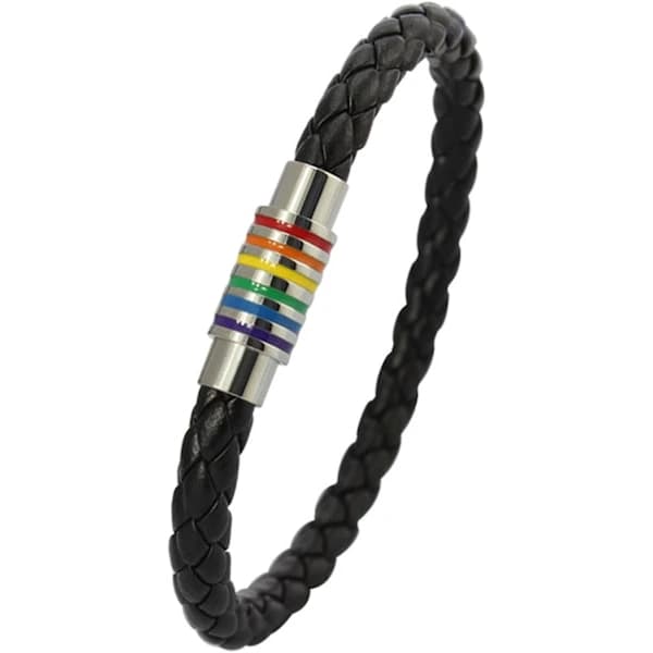 2 STK Titanium Rustfrit Stål Magnet Regnbue LGBT Pride Håndflettet Armbånd