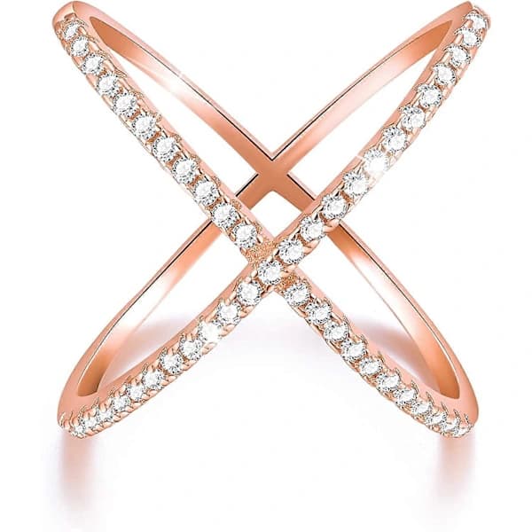 Sterling Silver CZ-ring med 18K gullbelegg og korsdesign
