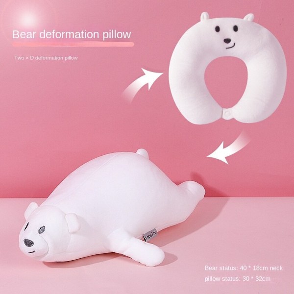 Pehmeä ja mukava matkakudde Keltainen kissa U-muotoinen tyyny 2-in-1 vaahtomuoviosat Piirretty Kaksipuolinen Valkoinen karhu-WELLNGS Valkoinen karhu White Bear 28*28cm