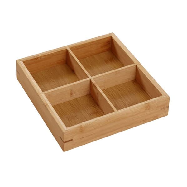 4-rums serveringsbakke i træ, opdelt snackfad og nøddeopbevaringsbeholder (natur) Four-compartment tray