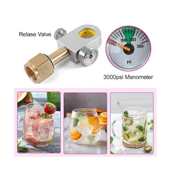 CASA CO2 Refill Adapter Passer for Duo, Art, Terra Quick Connect CO2-sylinder med 3000Psi Trykkmåler fo