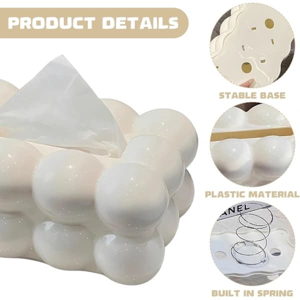 White Minimalist Rectangular Plastic Tissue Box Holder 20 x 13 x 9 cm Decorative Paper Facial Tissue Storage Box