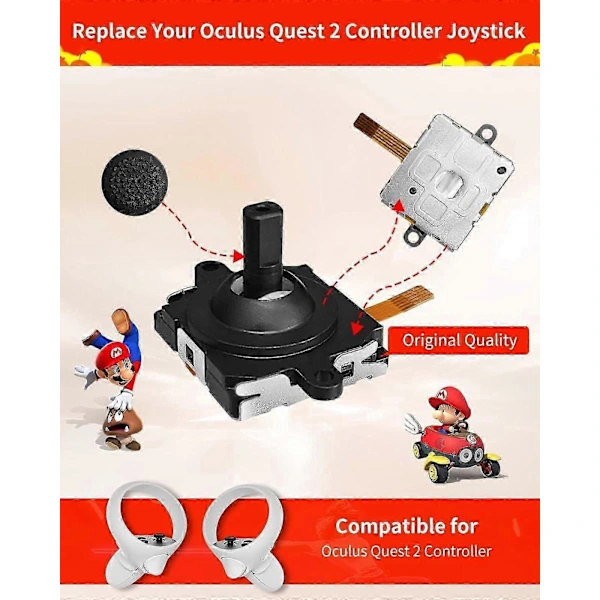 Joystick Erstatningssett for Oculus Quest 2 Controller (11 i ett), Reparasjonssett Tilbehør for Meta Quest 2 Controller, Inkluderer 2 Tommelspaker, T5 ...