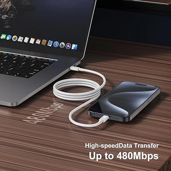 USB Typ C Snabbladdningskabel för Mobiltelefoner, PD 60W Flätad Laddningskabel för iPhone 15 Android Samsung Huawei vit vit white 2m