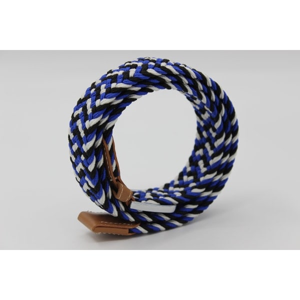 41 * 1,3 tum Unisex Elastiskt Tyg Flätat Stretchbälte Avslappnat Herr- och Dammidjebälte med PU-Läder Spänne, Beige+Blå beige+blue