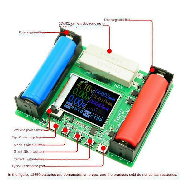 CASA 18650 Lithium Batteri Kapacitetsmodul Måling Intern Modstandstester LCD Digital Display Ca