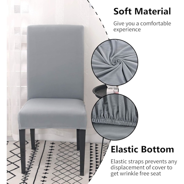 Ruokatuolinpäällinen Setti 4 tai 6, Joustava Irrotettava Pestävä Ruokatuolinsuoja Koristelu Päällinen Istuinsuoja Hotelliin vaaleanharmaa light Grey 4pcs