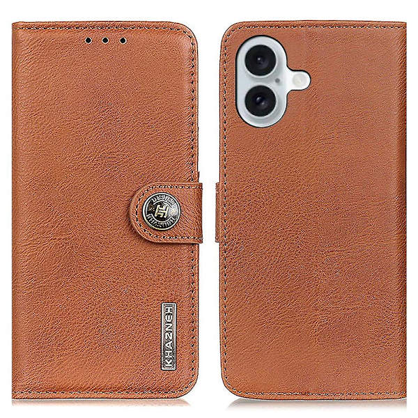 KHAZNEH iPhone 16-etui i skinn med kornstruktur - Brun