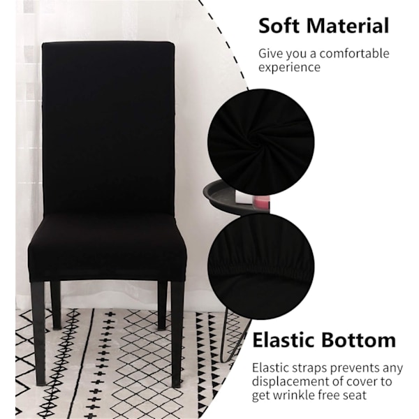 Ruokatuolinpäällinen, setti 4 tai 6, joustava irrotettava pestävä ruokatuolinsuoja koristeluun, istuinpäällinen hotelliin, musta black 4pcs