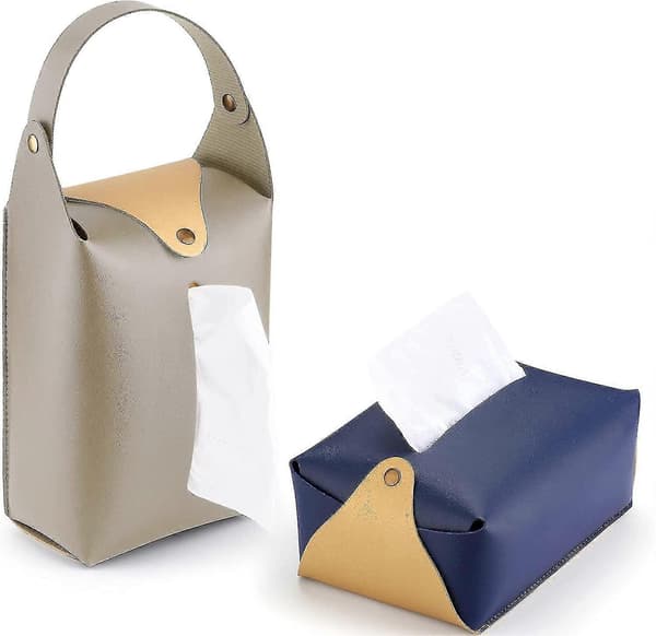 Rektangulär Tissue Box Cover i PU-läder, Hängande Tissue Box Hållare, 24 x 12 x 8 cm, 2-pack