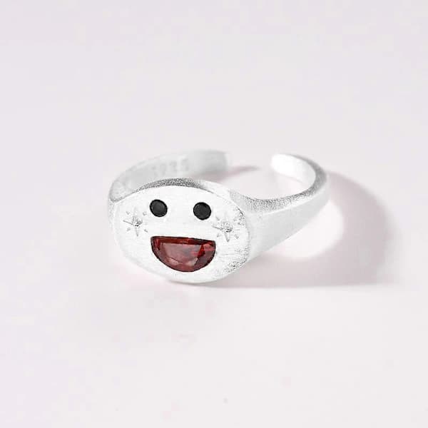 925 sterling sølv frostet diamant smiley face ring til kvinder enkel sød temperament åben design ring