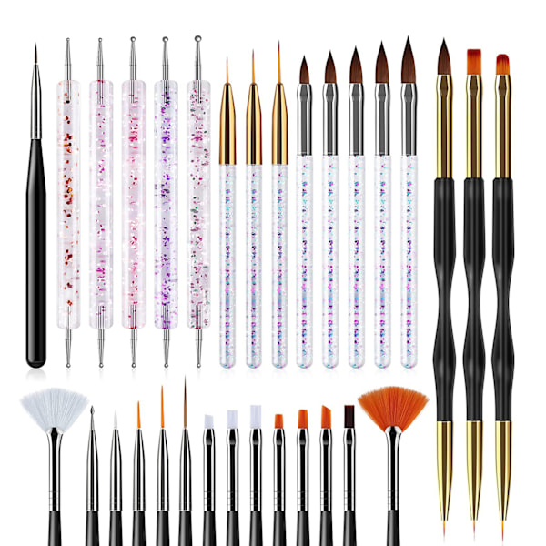 31 stk Neglekunst Pensler Liner Dotting Tegning Stripping Neglemaling Penselsett for Salong Hjem Bruk