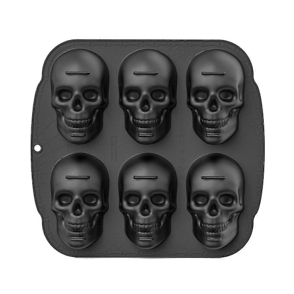 CASA Halloween Kraniekageform Silikoneform, 6 Hulrum Piratkranie 3D Silikoneform Bageform, Sort