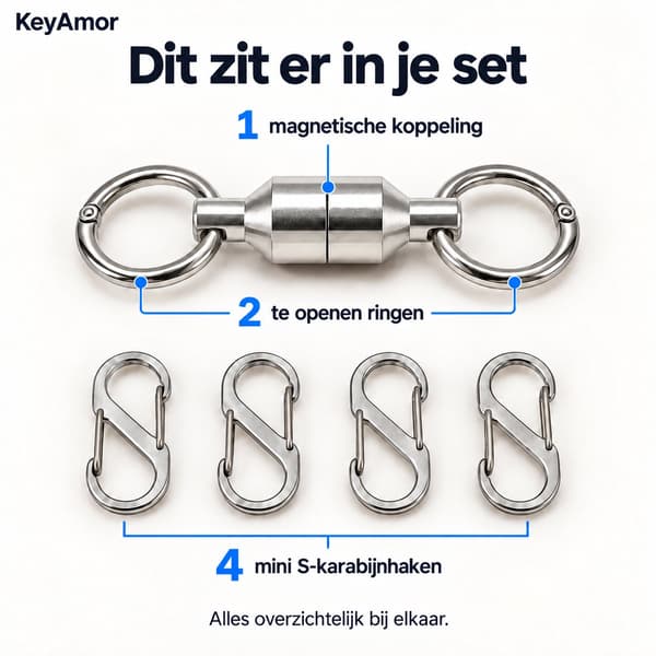 Magnetisk Nøglering Quick Release, Aftagelig Sølv Nøgleholder med Karabinhage og Nøgleringe til Mænd Kvinder Bilnøgler