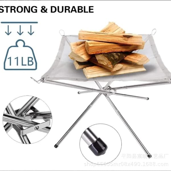 Bärbar eldstad metallnät eldstad med vikbara ben och bärväska för camping picknick bakgård 16,5 tum grå
