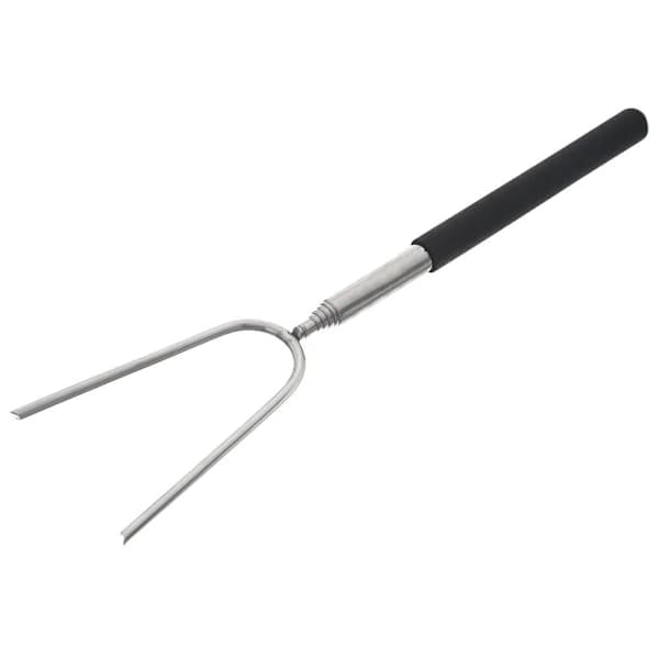 Teleskopisk bålristegaffel, doble pigger, rustfritt stål, roterende håndtak, svart