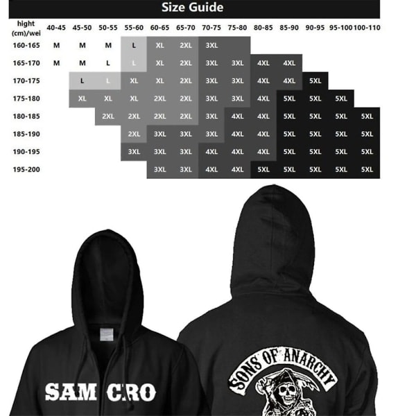 Sons of Anarchy Hoodie TV SOA Cosplay Kostym Herr Dragkedja Jacka Läderväst Rock Punk Cap Mayans MC Halloween Kostym För Herr L Hoodie grå XXL Hoodie gray XXL