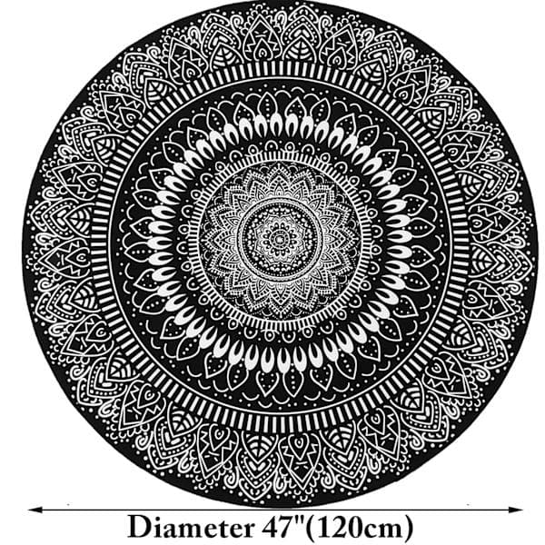 Rundt teppe med mandala-blomst, teppe til rommet, sklisikkert gulvteppe