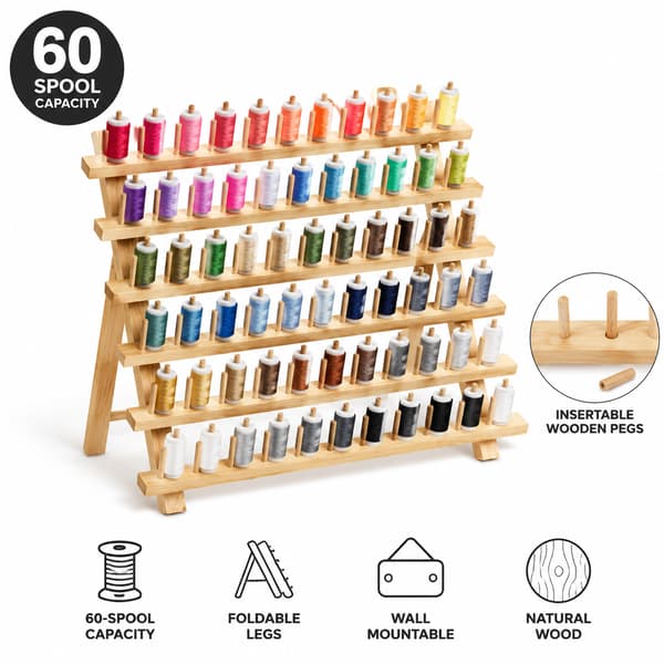 60-spoles trætrådstativ, foldbart sytrådsorganisering med indsætbare pinde til broderi, quiltning og hårfletning 60 axis
