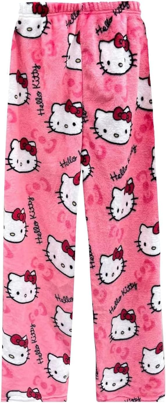Søte tegnede pyjamasbukser til kvinder overalt print flanel pyjamas varme hjem søvn graffiti bukser M