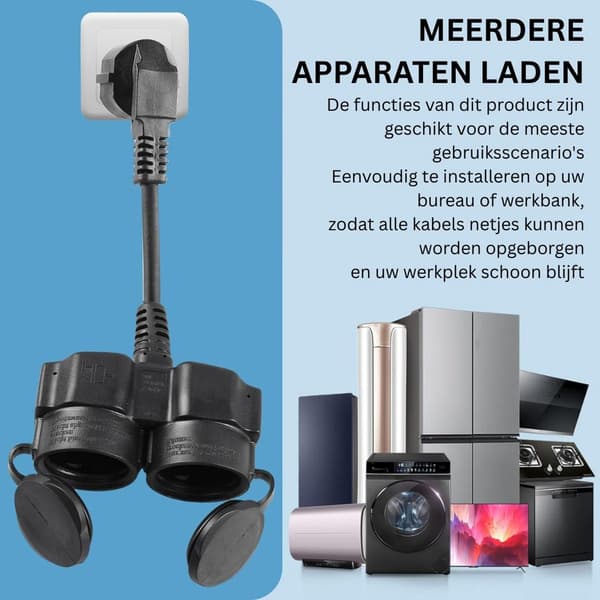 Dobbelt stikdåse splitteradapter med fleksibelt kabel pladsbesparende design til hjemmekontorbrug sort