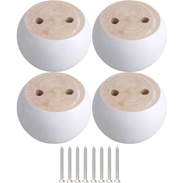 Set med 4 vita möbelben i eukalyptusträ 8x8x5 cm