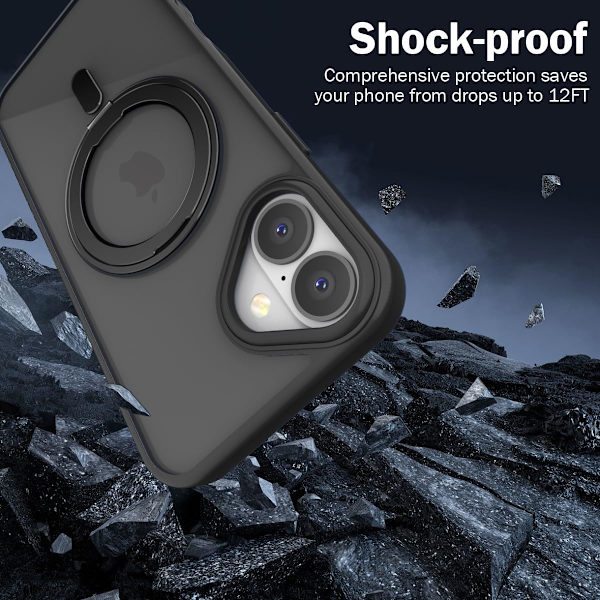 Magnetiskt iPhone 16 eller 16 Plus-fodral [MagSafe-kompatibelt], Transparent tunt bakskydd med 360° roterbart ringstativ Blå Grey iphone16plus