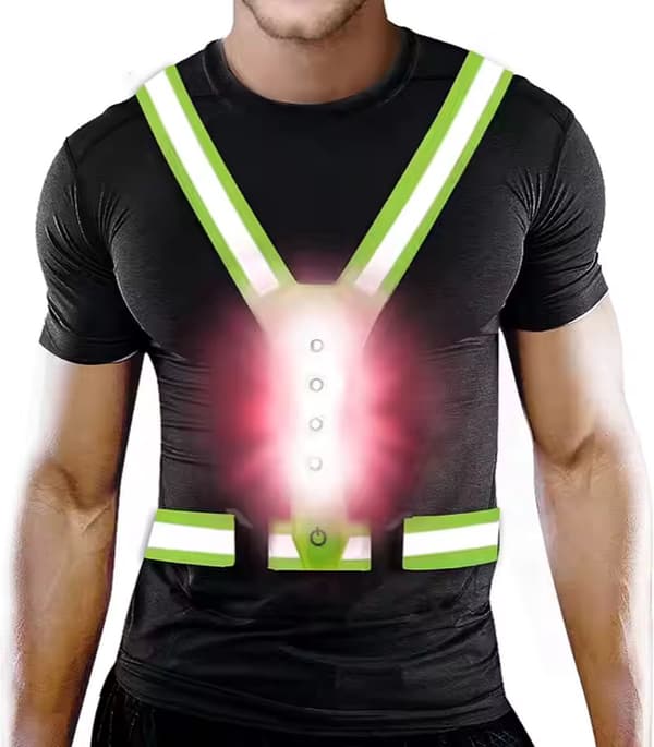LED Refleksvest for løping, justerbar med 8 LED-lys, refleksstriper for løping, turgåing og sykling, neongrønn, én størrelse