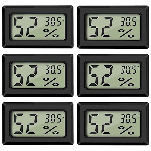 Digital temperatur- og fugtighedsmåler Termometer Mini Digital Termometer Hygrometer og Fugtighedsmåler Sort (6-pak - Firkantet)