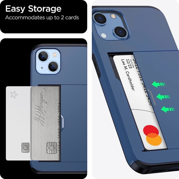 CQBB 2023 nyt iPhone 14 etui med kortholder, trådløs opladning kompatibel iPhone 14 pungetui, tyndt stødsikkert iPhone 14 etui pung (blå)