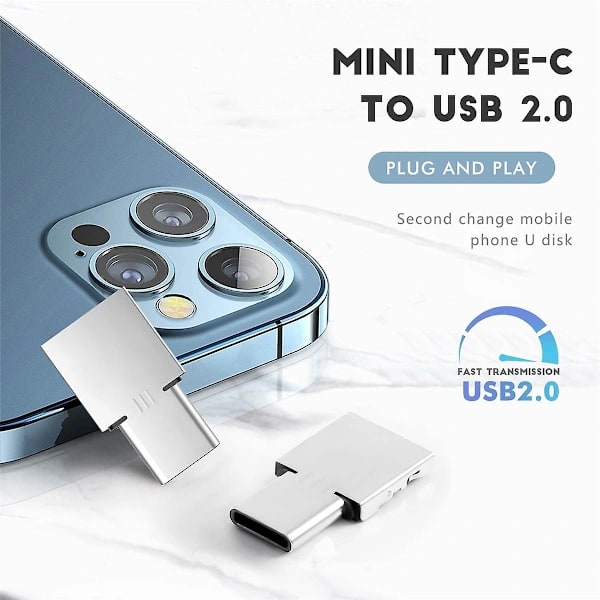 5 stk. Ultra Mini Type-C USB-C til USB 2.0 OTG-adapter til mobiltelefon, tablet og USB-kabel og flash-disk